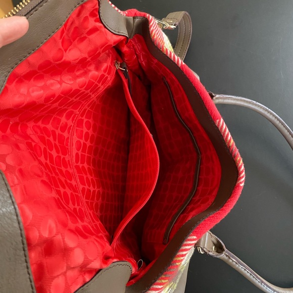 KSNY wool plaid with leather trim handbag. - Picture 2 of 4